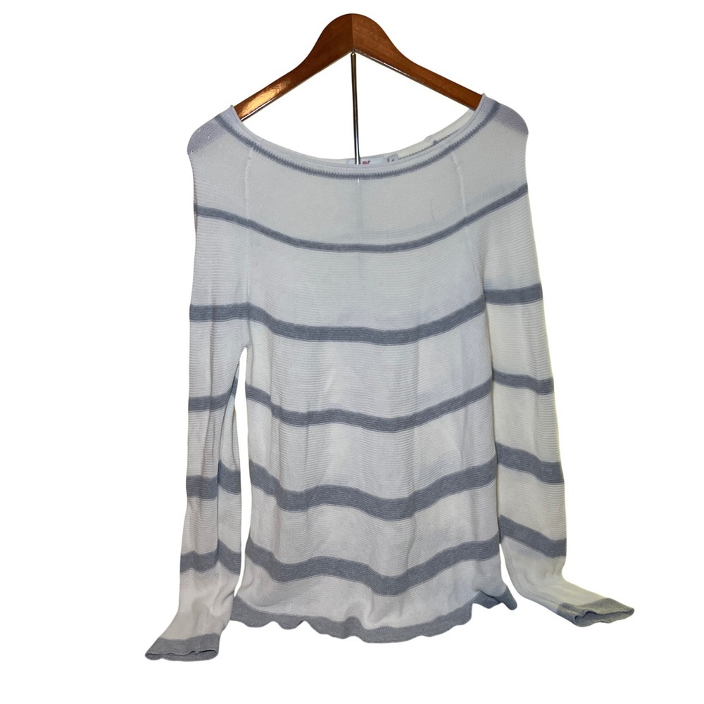 Vineyard Vines Sweater Womens Small White Grey Striped Scalloped Boat Neck Knit